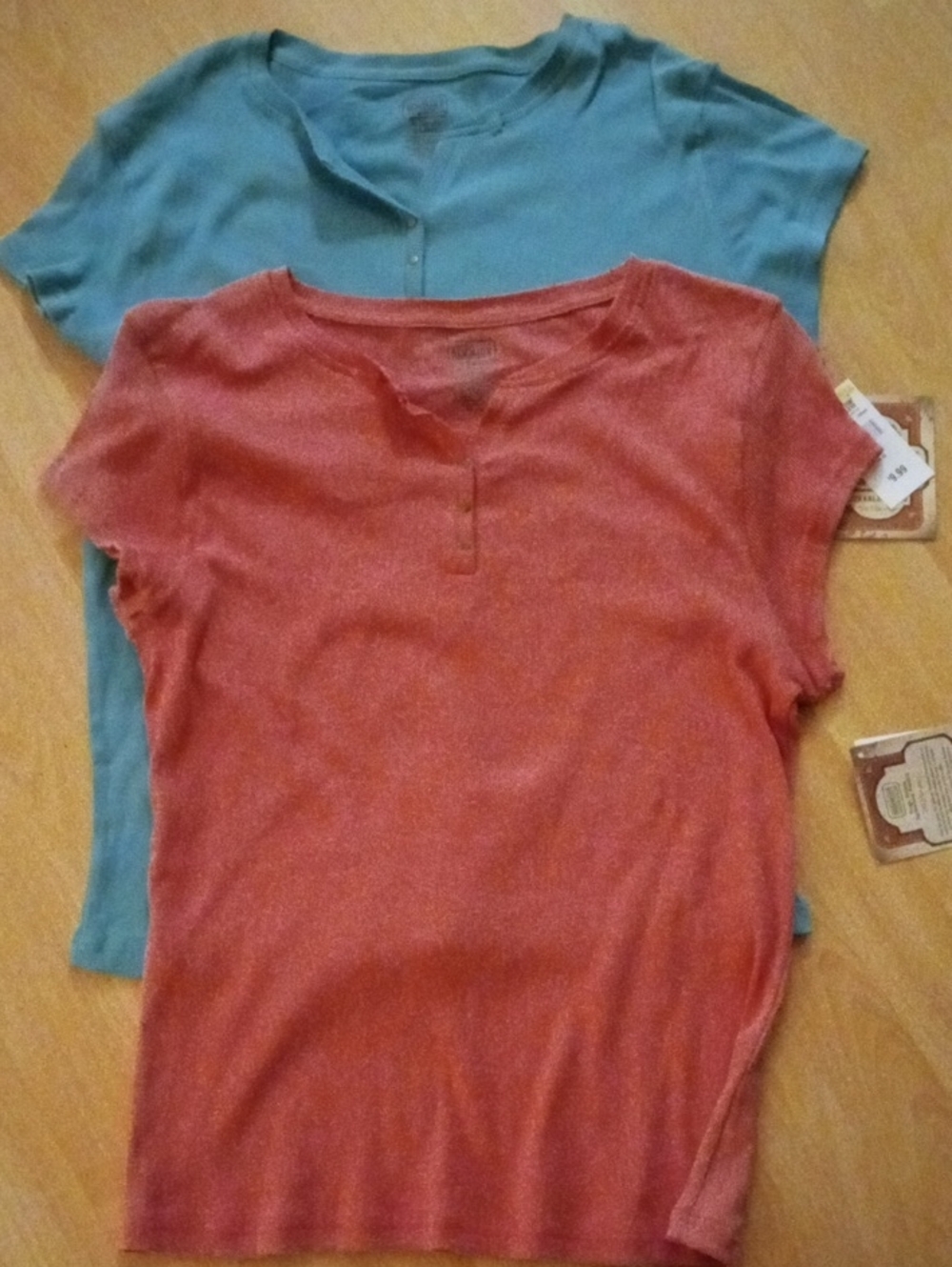 Short Sleeve Henley Tee - Red and Teal